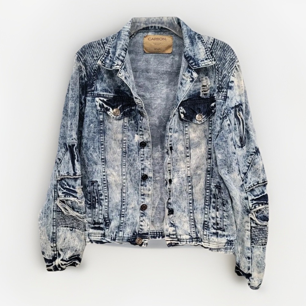 Women's Small Distressed Denim Jacket Jean Trucker Style Casual Carbon Brand